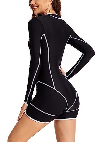 Women's One Piece Boyleg Surfing Swimsuit Long Sleeve Rash Guard UPF 50+ Bathing Suit for Ladies