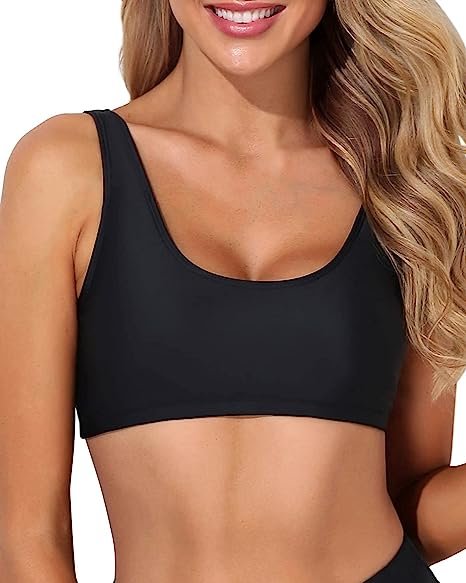 Women's Sports Bra Bikini Top Push Up Scoop Neck Swimsuit