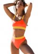 Women High Waisted Bikini Set Sports Color Block Swimsuit Scoop Neck