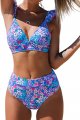 Women Bikini Sets 2 Piece Swimsuit High Waisted Bottom Floral Print Ruffle V Neck Bathing Suits
