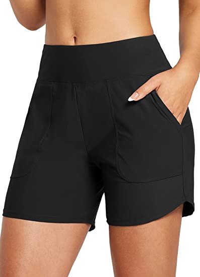 Women's 5" High Rise Swim Board Short Bottom with Pockets