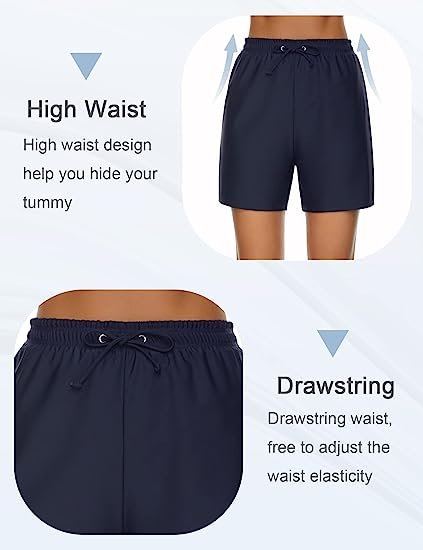 Women's Swim Shorts High Waist UPF50+ Drawstring Waist Swim Trunks