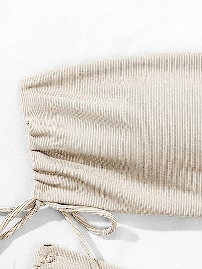 Women's 2 Piece Bandeau Swimsuits Tie Side Ribbed Bikini Set Tankini