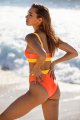 Women High Waisted Bikini Set Sports Color Block Swimsuit Scoop Neck