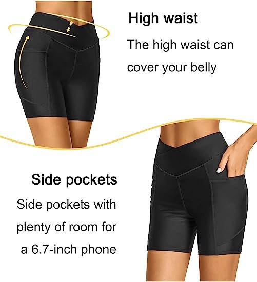 Women's 8 Inch Swim Shorts High Waist Swimsuit Bottoms Long